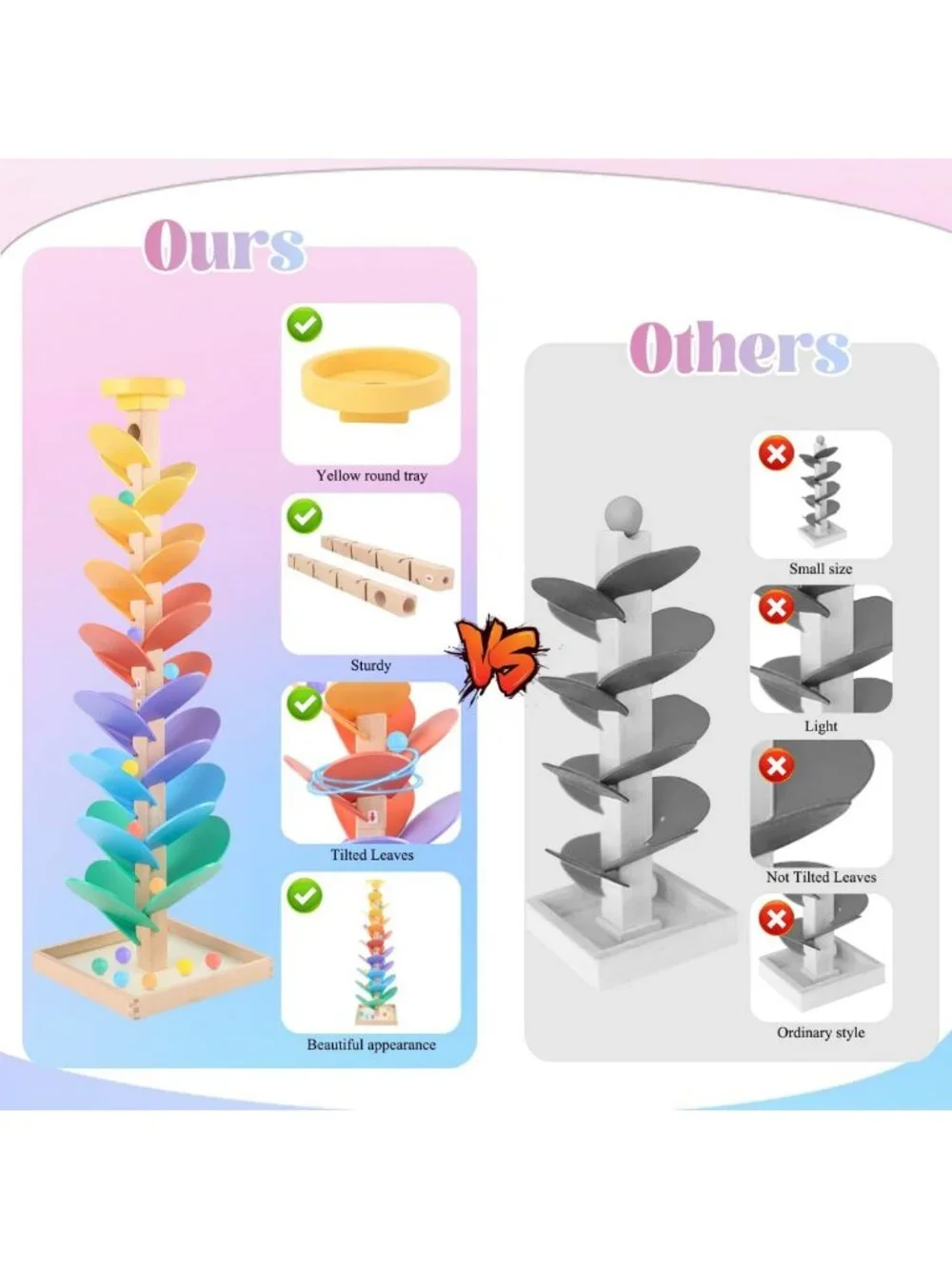 Wooden Marble Run Music Tree Toy | Montessori Learning Game for Kids 3+ | Color